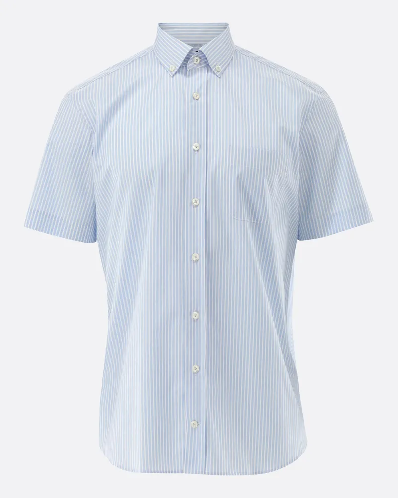 van Laack Gestreiftes Kurzarm Hemd mit Button Down Blau
