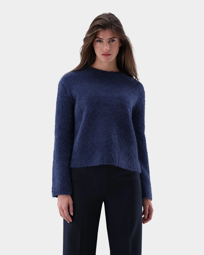van Laack Rundhalspullover aus Teddy-Strick Blau