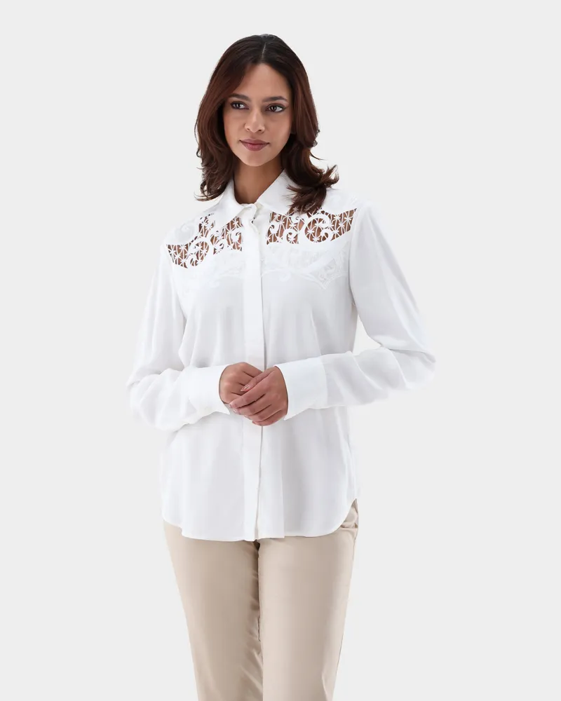 van Laack Hemdbluse mit Spitzenausschnitten Cremefarben