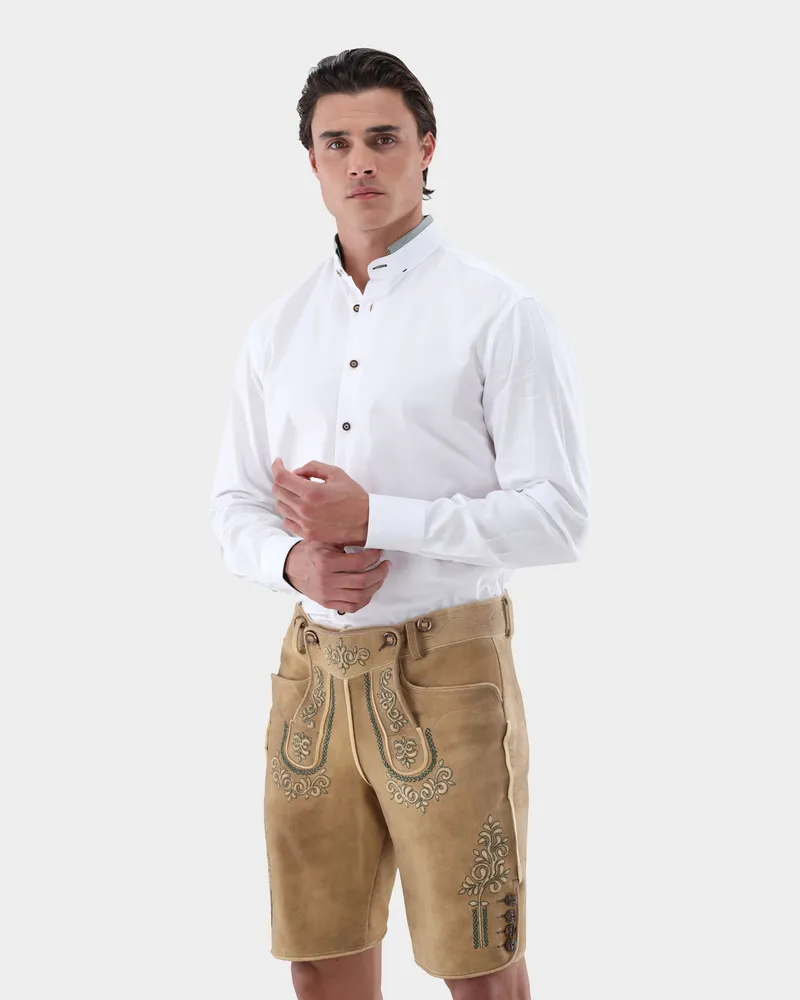 van Laack Trachtenhemd mit grün-karierten Farbdetails Tailor Fit Weiß