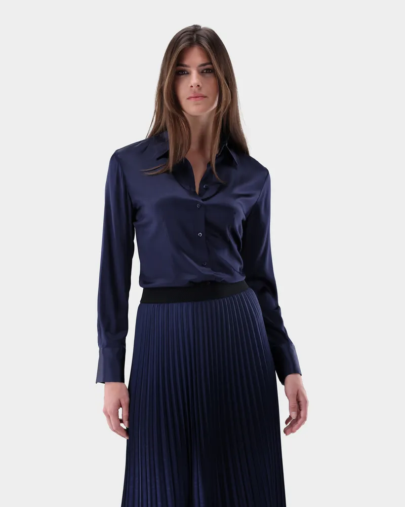 van Laack Hemdbluse tailliert aus Seidensatin-Stretch Blau