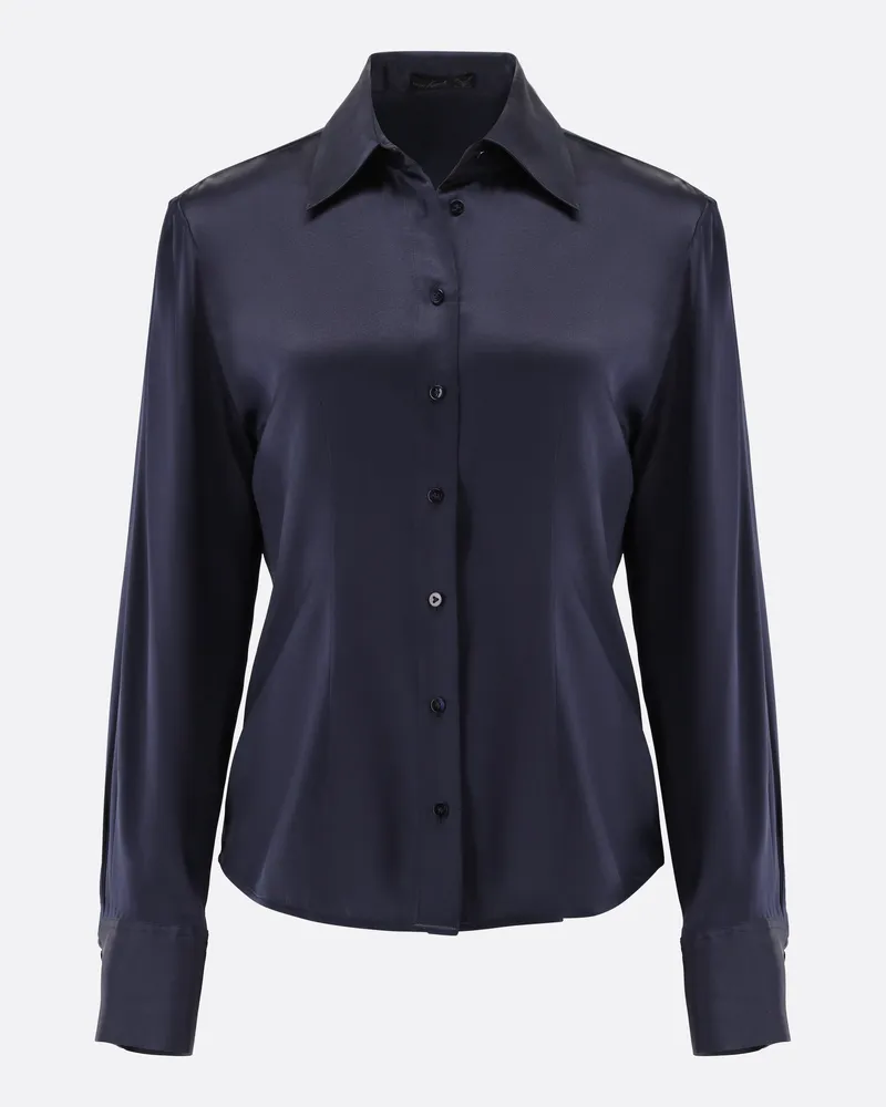 van Laack Hemdbluse tailliert aus Seidensatin-Stretch Blau