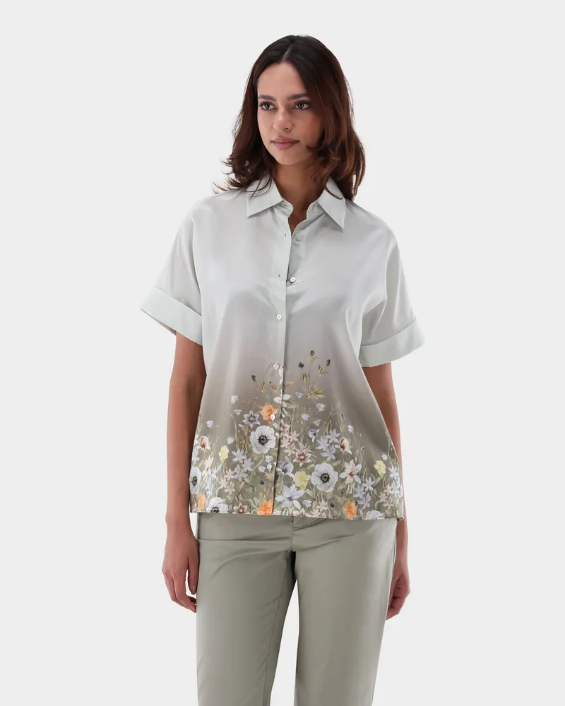 van Laack Kurzarm Hemdbluse mit Blumendruck Grün