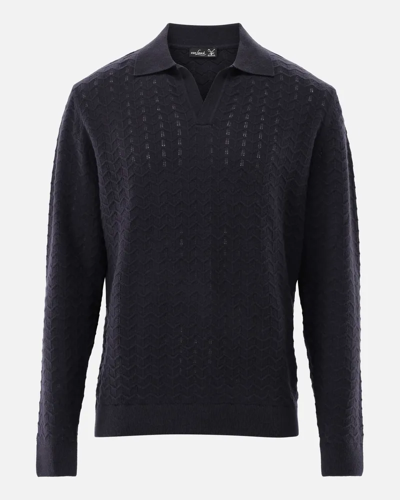 van Laack Poloshirt gestrickt mit V-Neck und Struktur Blau
