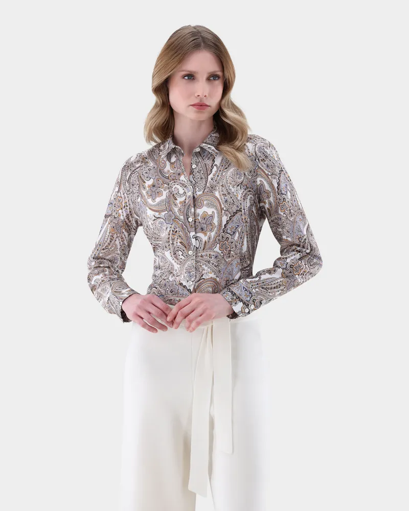 van Laack Hemdbluse tailliert mit Paisley Druck Beige