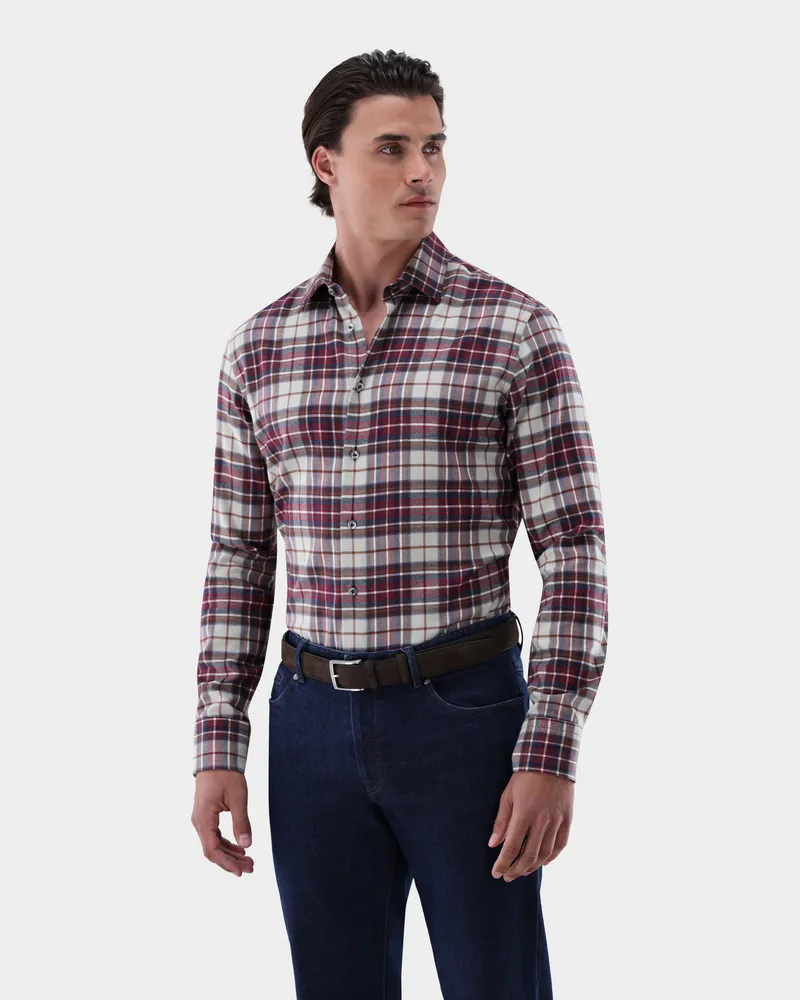 van Laack Flanellhemd kariert Tailor Fit Rot