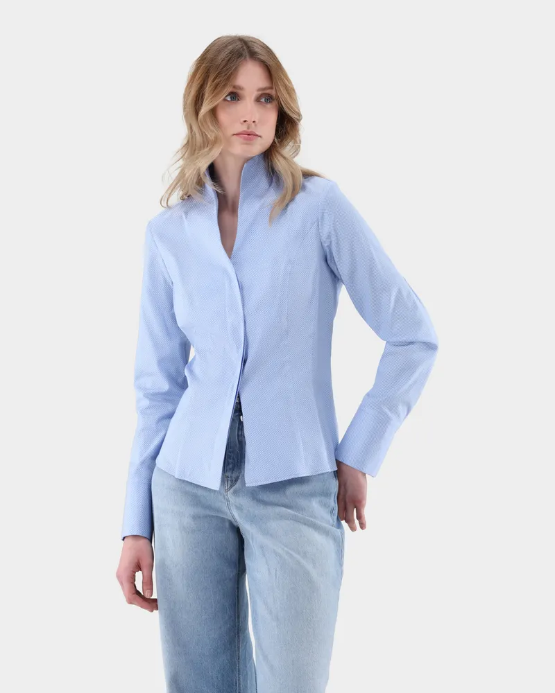 van Laack Kelchkragenbluse aus Popeline Blau