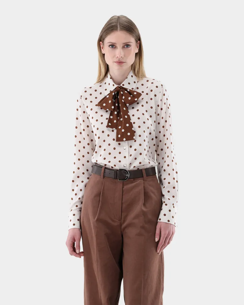 van Laack Hemdbluse mit Schluppe und Tupfen-Print Cremefarben