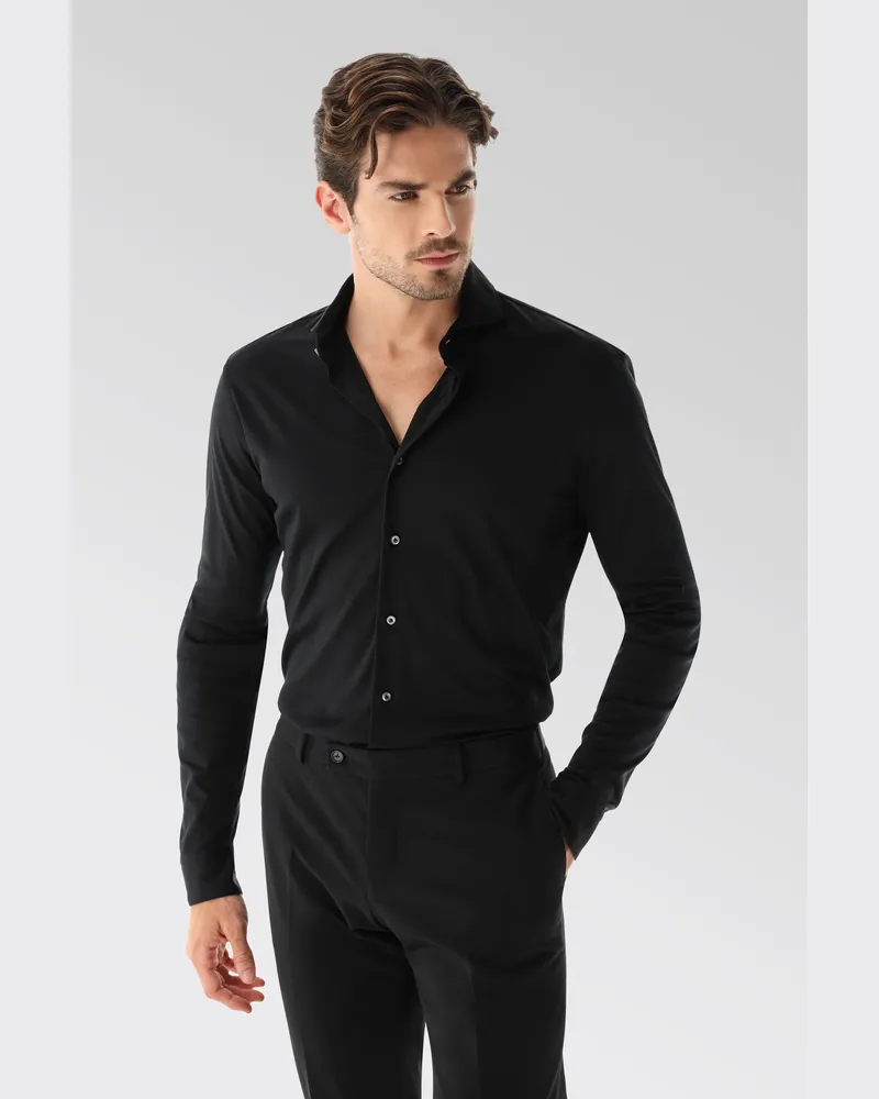 van Laack Jersey Hemd aus Schweizer Baumwolle Slim Fit Schwarz