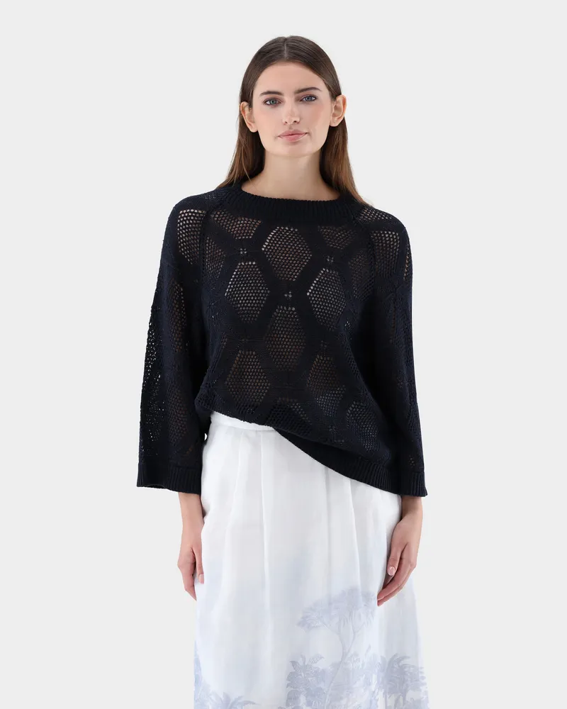 van Laack Loose Fit Pullover aus Ajoure Strick Blau