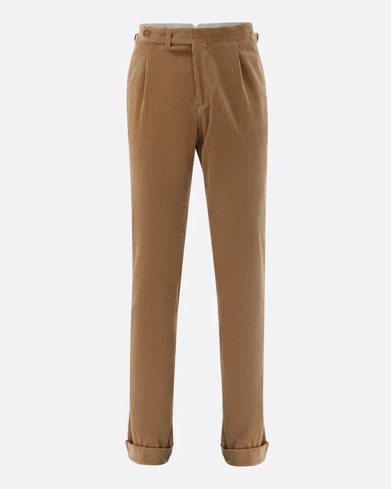 van Laack Kordhose mit Bundfalte Slim Fit Beige