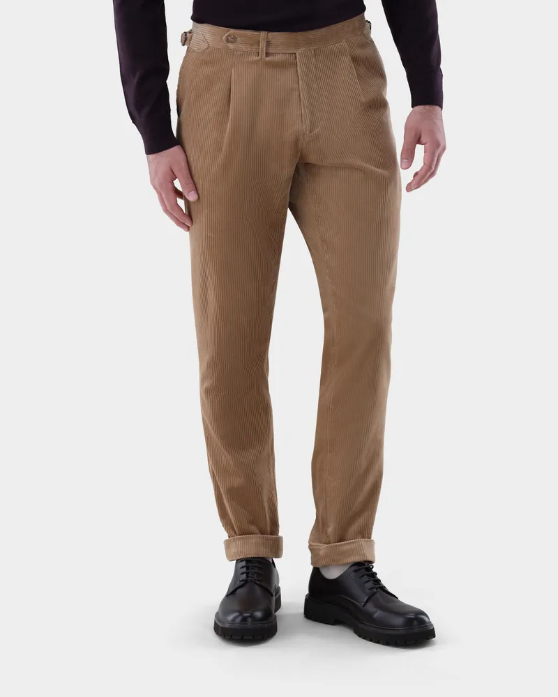 van Laack Kordhose mit Bundfalte Slim Fit Beige