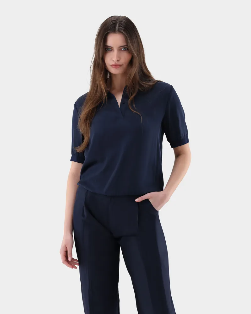 van Laack Poloshirt aus Seidensatin Blau