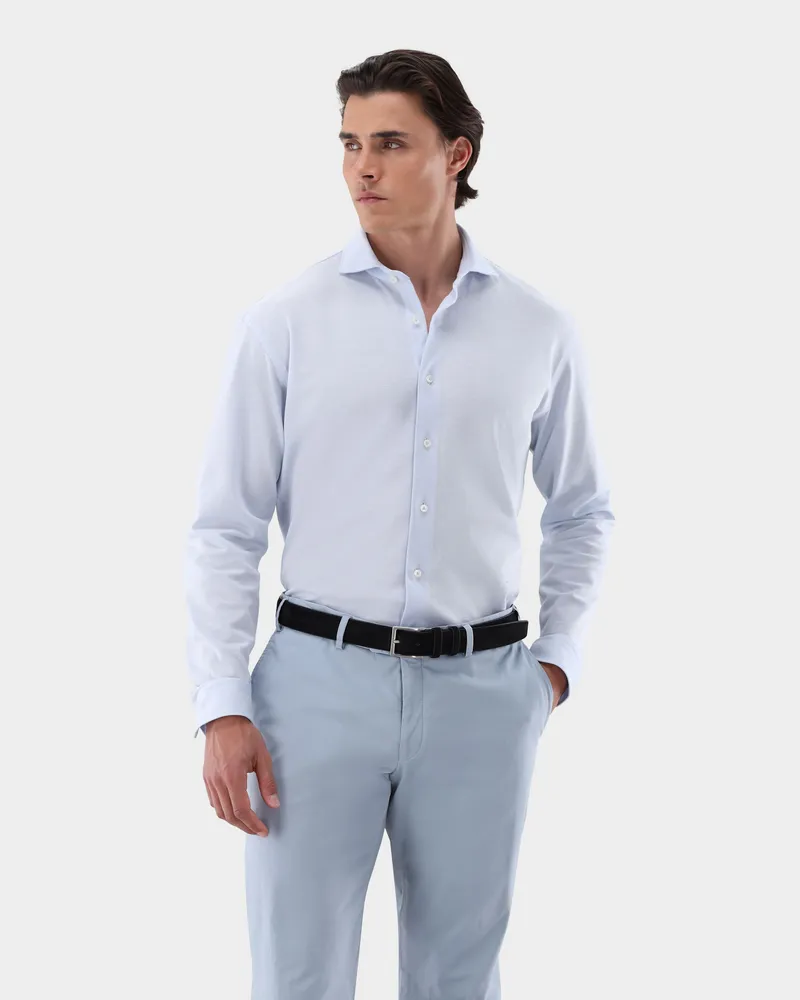 van Laack Jerseyhemd mit Piqué Struktur Tailor Fit Blau