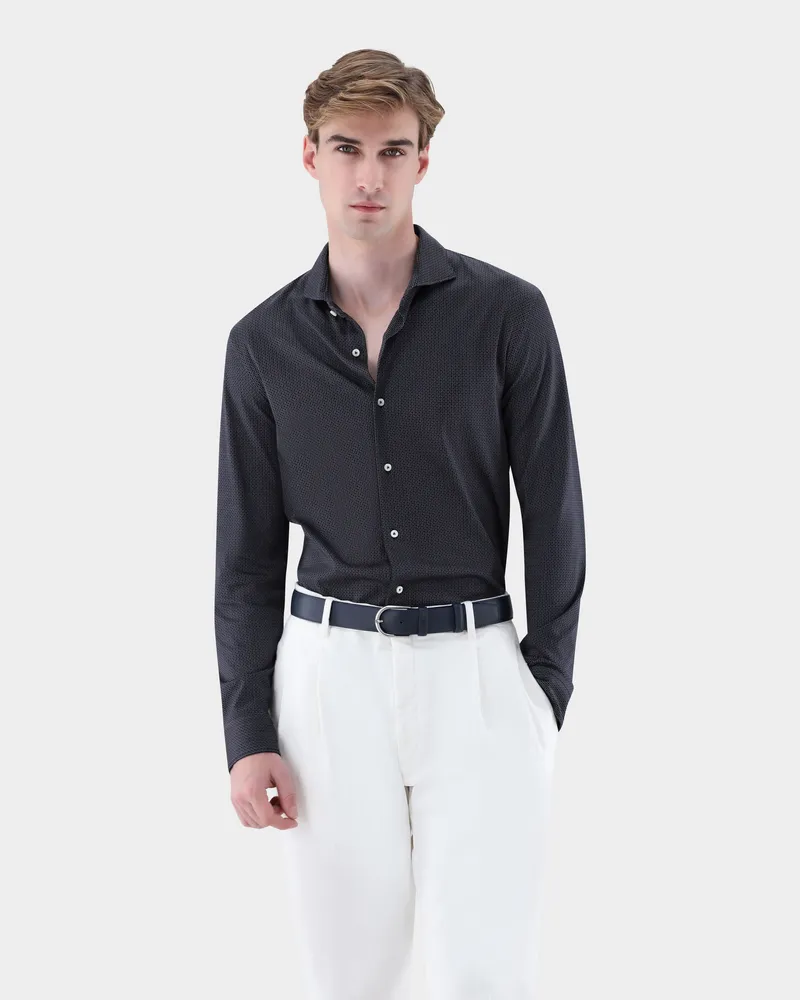 van Laack Jerseyhemd mit Mikro-Druck Tailor Fit Blau