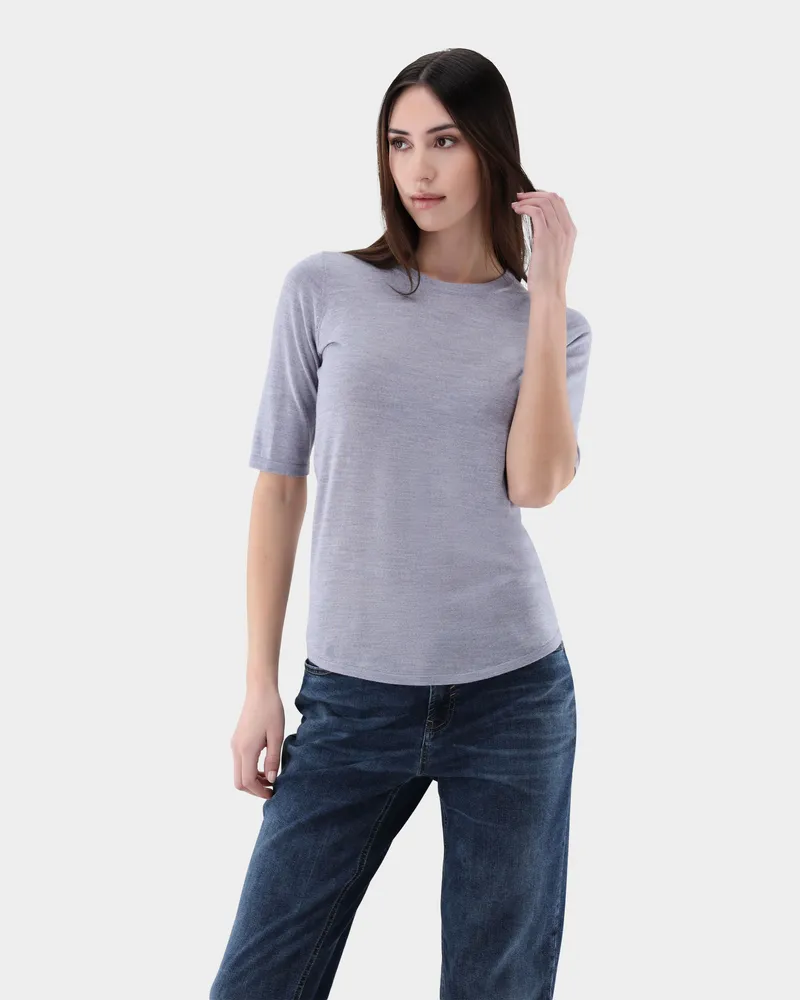 van Laack T-Shirt gestrickt aus ultrafeiner Merinowolle Grau