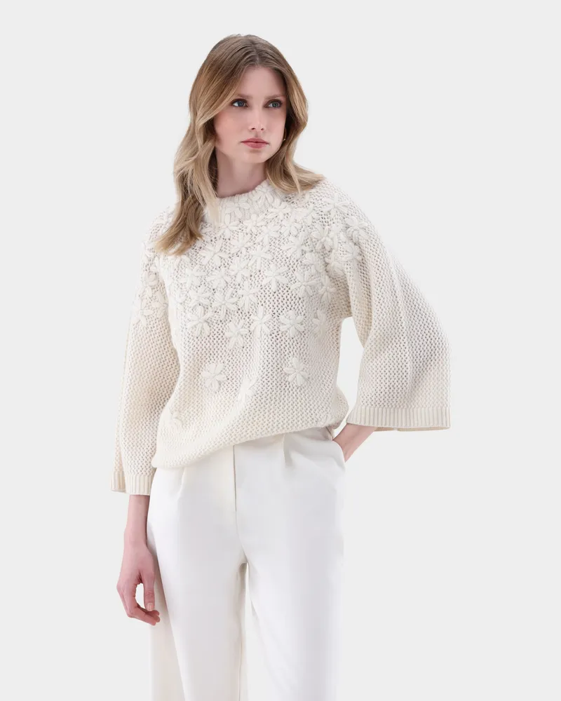 van Laack Pullover mit 3D-Muster und Stehkragen Cremefarben