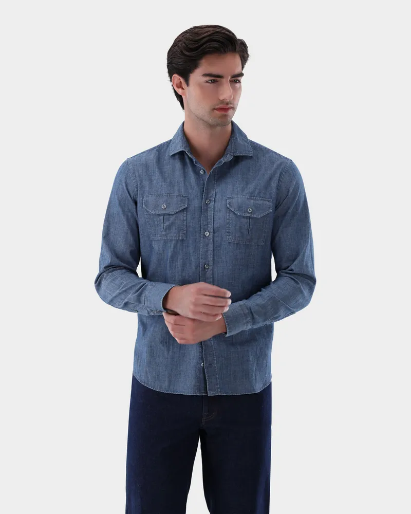van Laack Jeanshemd mit Brusttaschen Blau