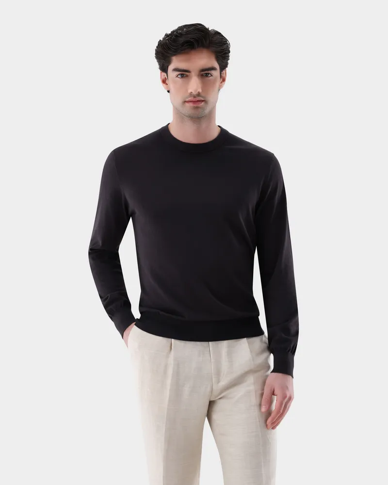 van Laack Rundhalspullover mit Baumwolle und Seide Beige