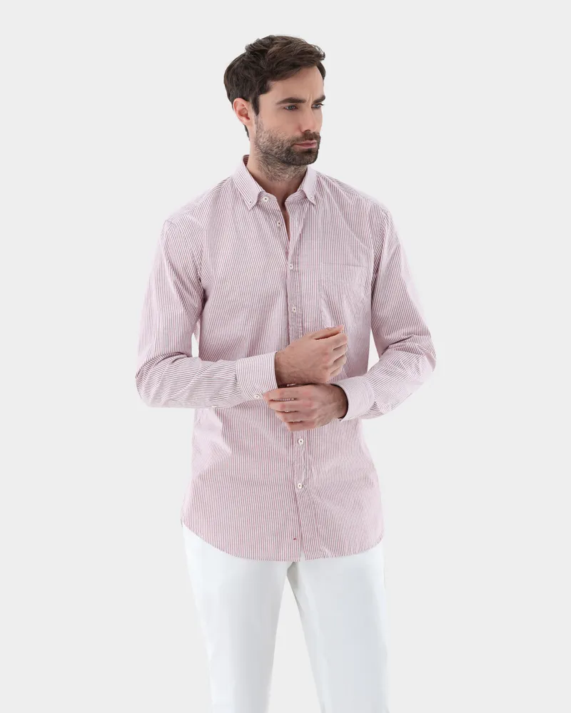 van Laack Oxfordhemd gestreift Comfort Fit Rot