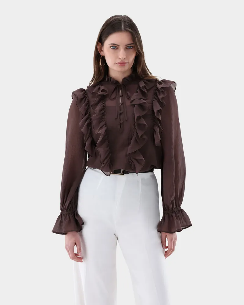 van Laack Schlupfbluse mit Rüschen Beige