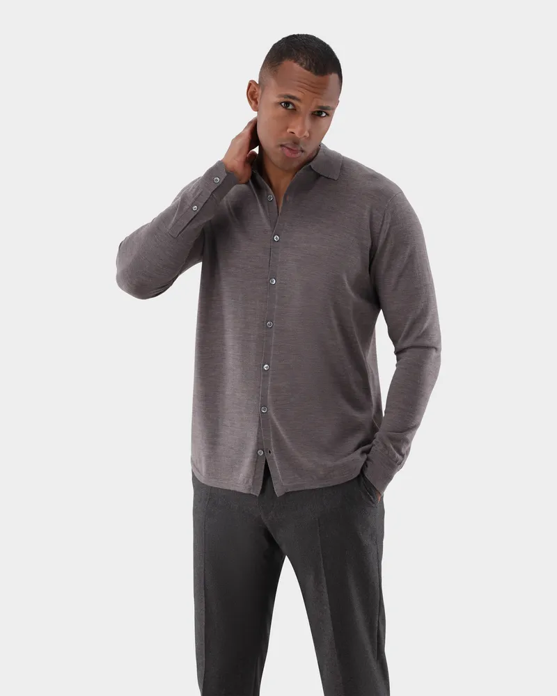 van Laack Strickhemd aus ultrafeiner Merinowolle Beige