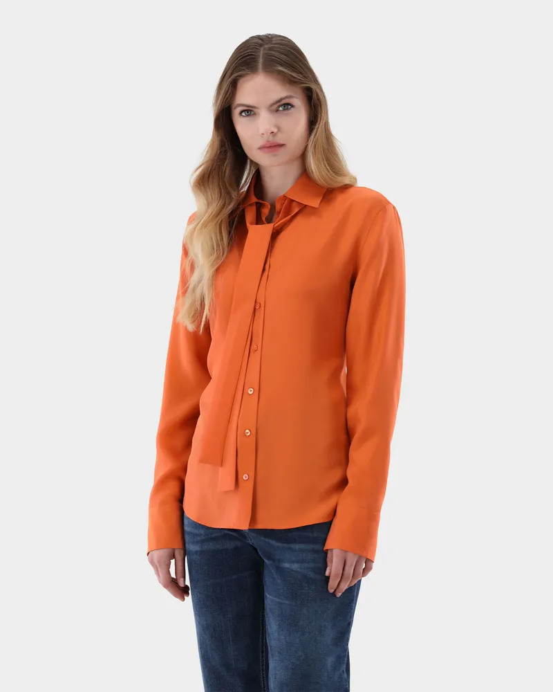 van Laack Taillierte Seidenbluse mit abnehmbarer Schleife Orange