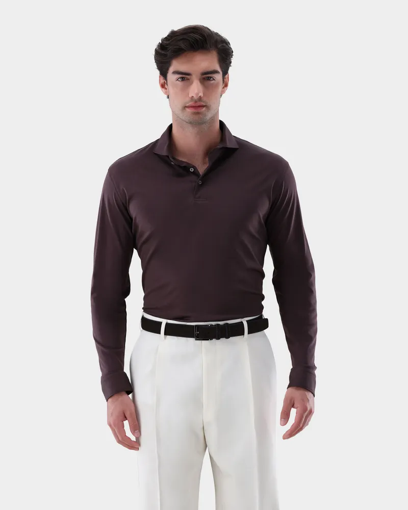 van Laack Poloshirt langarm aus Swiss Cotton Jersey Beige