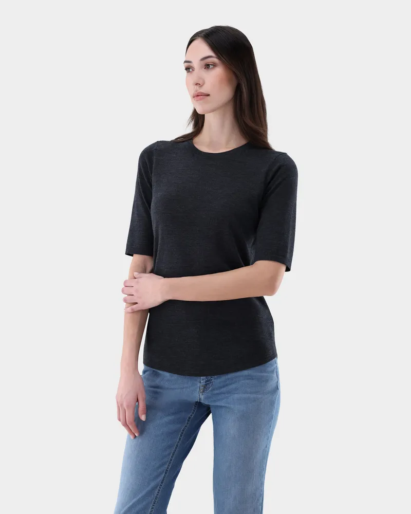 van Laack T-Shirt gestrickt aus ultrafeiner Merinowolle Grau