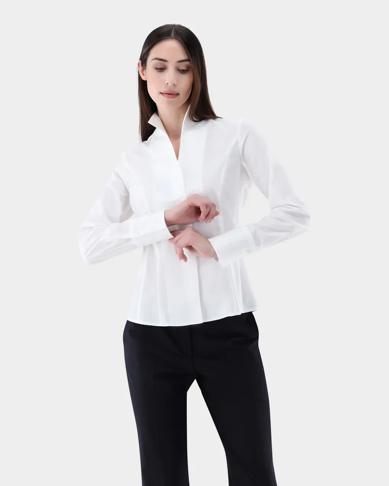 van Laack Kelchkragenbluse aus Popeline Weiß