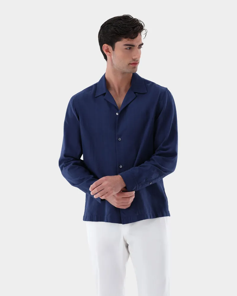 van Laack Hemd mit Reverskragen und Ajoure Streifen Blau