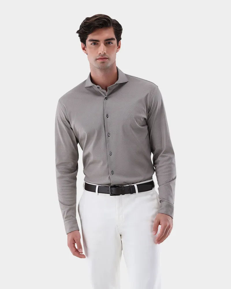 van Laack Jerseyhemd mit Twill Druck Tailor Fit Beige