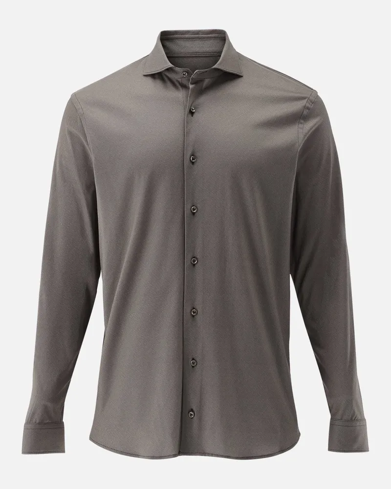 van Laack Jerseyhemd mit Twill Druck Tailor Fit Beige