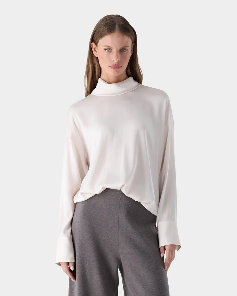van Laack Seidenbluse mit Rollkragen Cremefarben