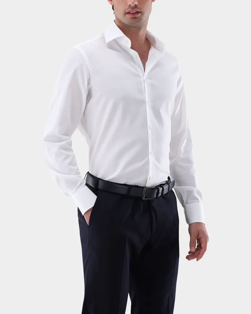 van Laack Tonal gestreiftes Businesshemd Tailor Fit Weiß