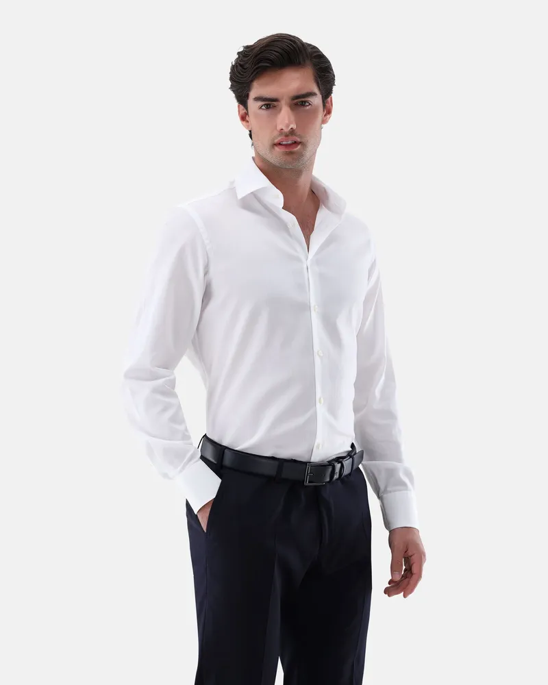 van Laack Businesshemd mit ton in ton Streifen Tailor Fit Weiß