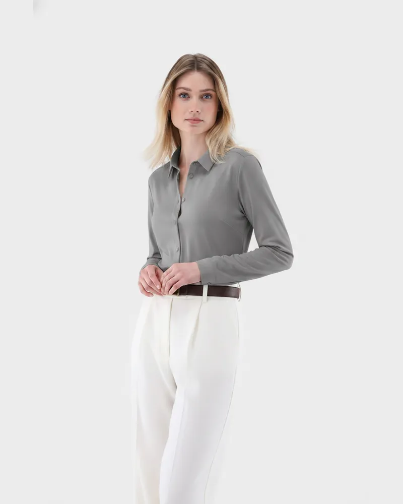 van Laack Hemdbluse aus Jersey tailliert Grau