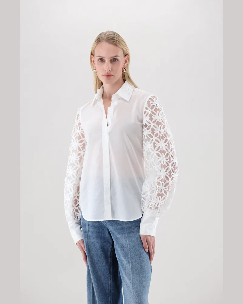 van Laack Hemdbluse mit bestickten Oranza-Ärmeln Cremefarben