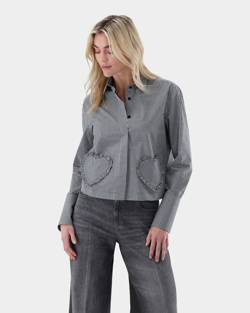 van Laack Hemdbluse cropped mit Herz-Taschen Grau