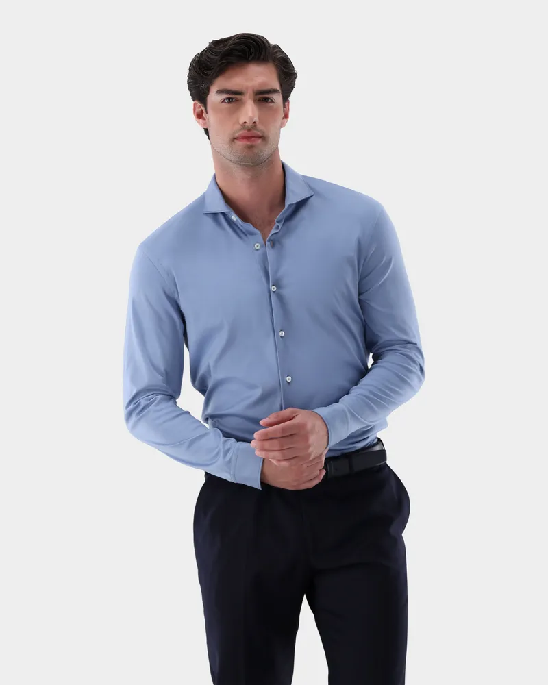 van Laack Jerseyhemd aus Schweizer Baumwolle Tailor Fit Blau