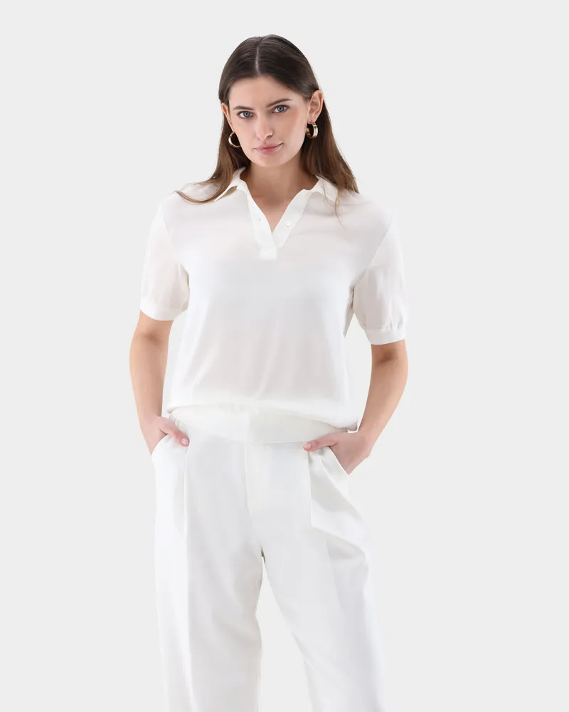 van Laack Poloshirt aus Seidensatin Cremefarben