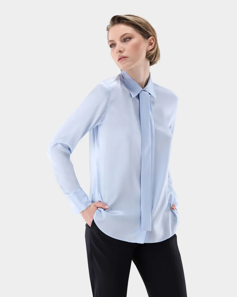 van Laack Bluse tailliert aus Seide mit Stretch Blau