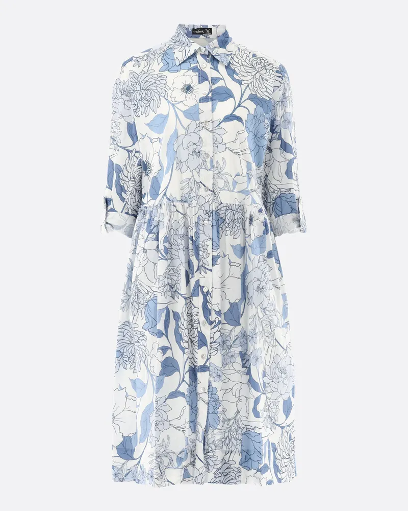 van Laack Knielanges Hemdblusenkleid mit Blumendruck Blau