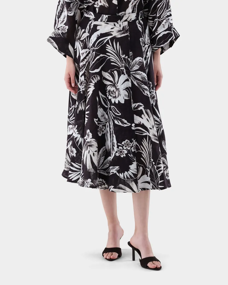 van Laack Rock aus Leinen mit Druck Beige