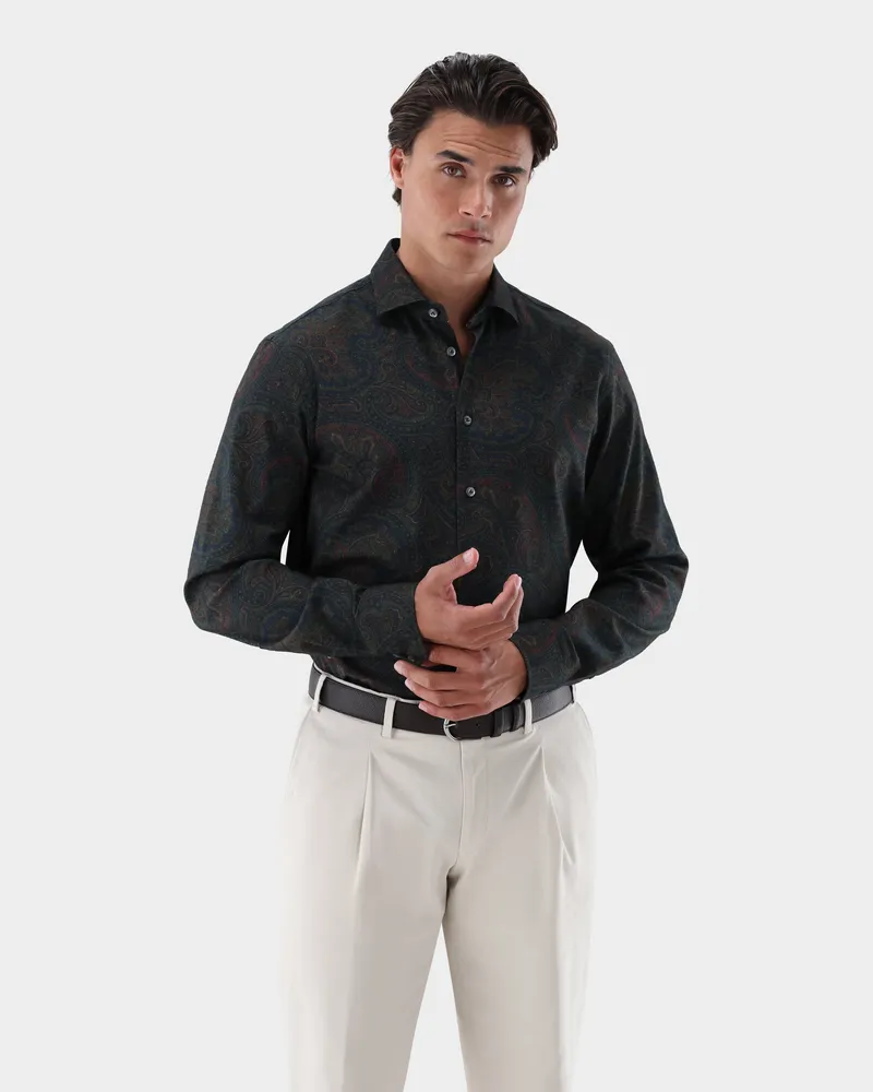 van Laack Hemd mit Paisley Print und Haifischkragen Grün
