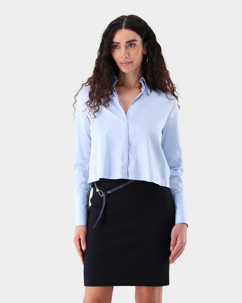 van Laack Hemdbluse cropped mit Button-Down Blau