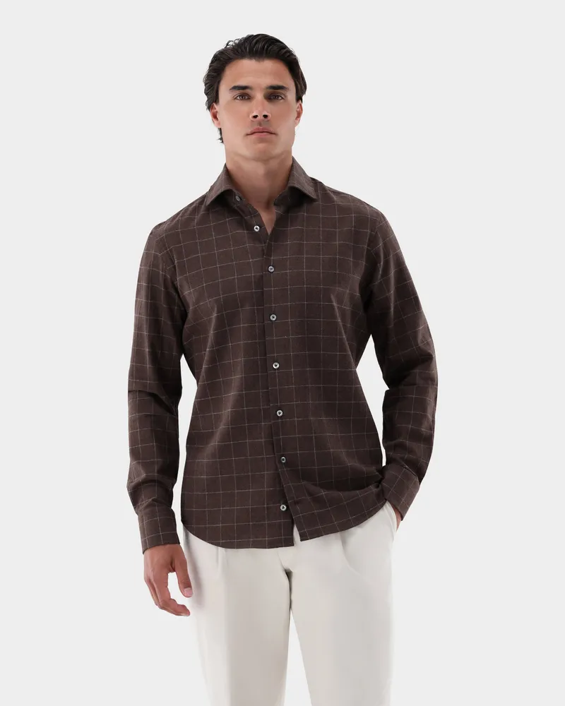 van Laack Kariertes Flanellhemd mit Haifischkragen Beige