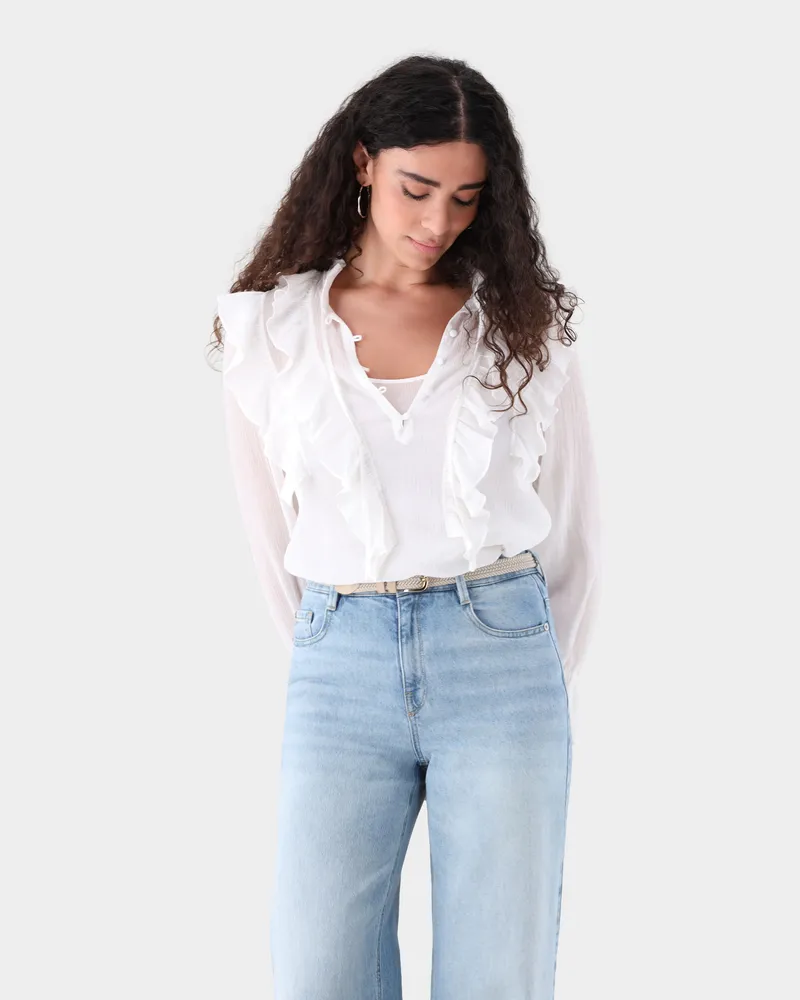 van Laack Schlupfbluse mit Rüschen Cremefarben