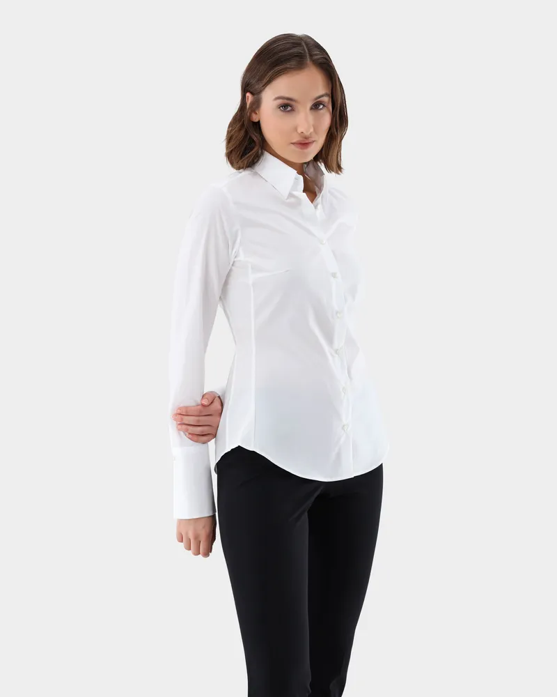 van Laack Hybridbluse mit Jerseyeinsatz Slim Fit Weiß