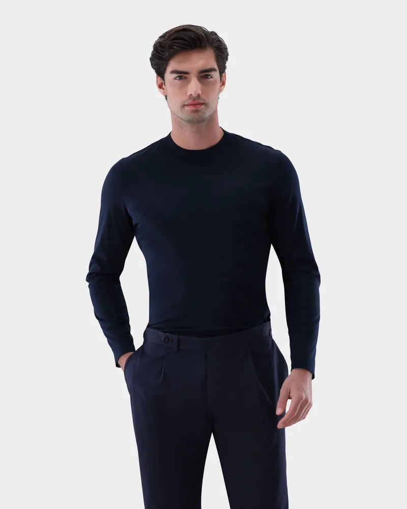 van Laack Stehkragenshirt aus Swiss Cotton Blau